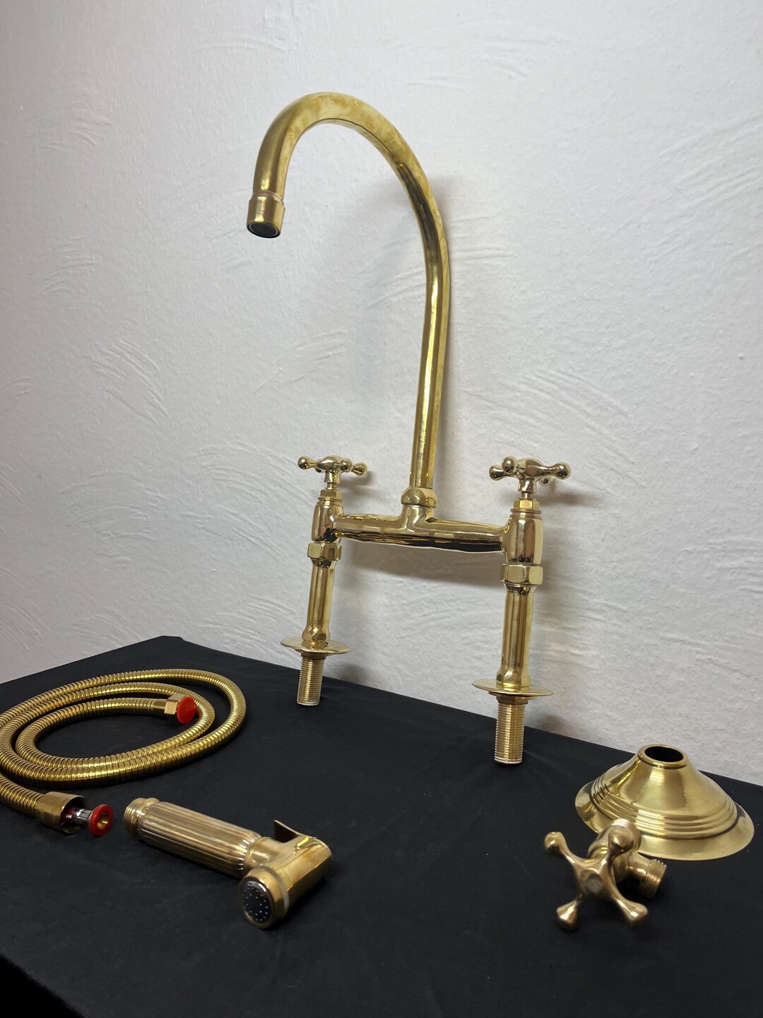Unlacquered Brass Kitchen Bridge Faucet - Brass Bridge Faucet ...