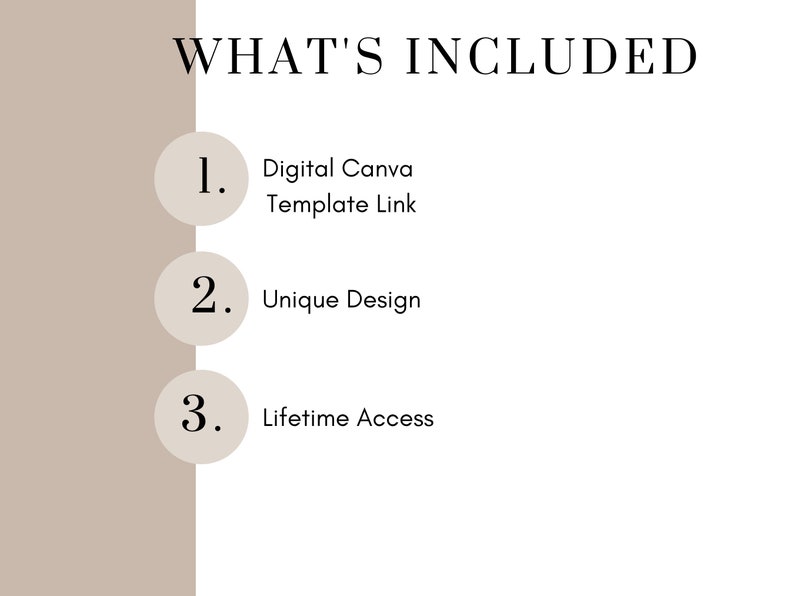 May include: What's Included: 1. Digital Canva Template Link, 2. Unique Design, 3. Lifetime Access