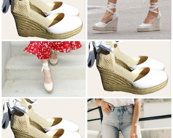 Espadrilles met hoge wig en platform. Wit. Espadrilles in WITTE kleur met platform. Biologisch en veganistisch