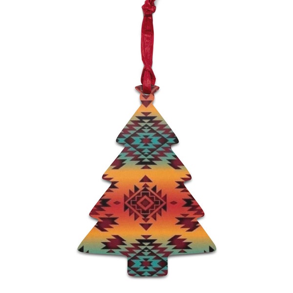 Wooden Christmas Tree ornaments Aztec Southwestern Holiday decoration Gift tie on Cute gift idea unique western home  holiday decor