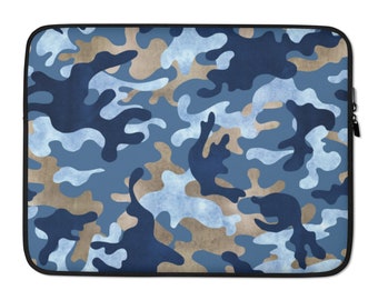 Laptop cover Blue Camouflage Lap top  Sleeve water resistant lightweight protector 13 inch sleeve 15 in sleeve  Camo print gift  military