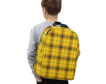 Sports Backpack Classic Yellow plaid print water resistant separate pocket for a 15” laptop school bag travel carry on gym bag