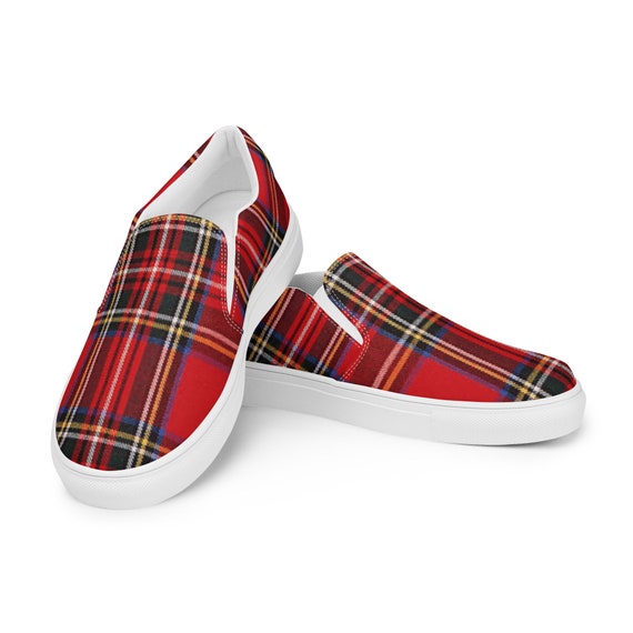 Mens Tennis Shoes Slip on Canvas Shoes Red Plaid Matching Family Comfortable Casual Walking Sneaker Unique Holiday Party Shoe Etsy