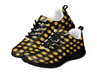 Men’s athletic shoes team colors black with yellow footballs