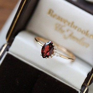 Gold Garnet Ring, Marquise Cut Ring, Red Garnet Ring, Natural Garnet, Half Halo Ring, Garnet Engagement Ring, Promise Ring, For Her