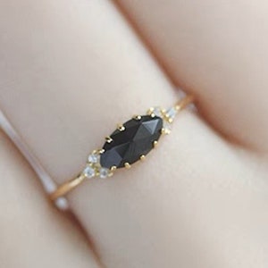 Gold Black Onyx Ring, Rose Cut Ring, Marquise Ring, Natural Gemstone Ring, Onyx Jewelry, Marquise Shape, Promise Ring, Black Stone Ring