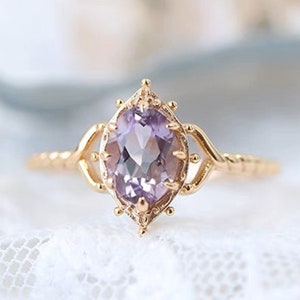 Gold Amethyst Ring, Oval Shape Amethyst, Braided Ring, Vintage Style Ring, Amethyst Engagement Ring, Promise Ring, February Birthstone