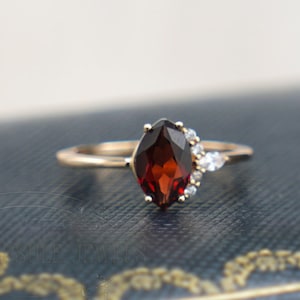 Gold Garnet Ring, Marquise Cut Ring, Red Garnet Ring, Natural Garnet, Half Halo Ring, Garnet Engagement Ring, Promise Ring, For Her
