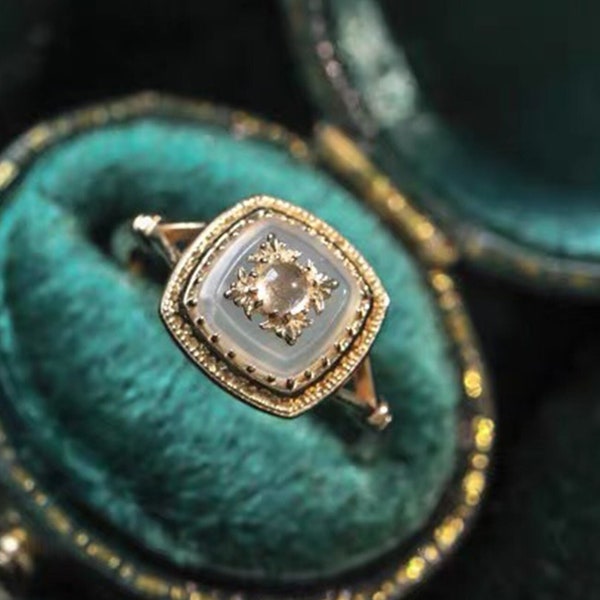 Vintage Style White Quartz Ring, Engagement Ring, Rock Crystal Ring, Antique Milgrain Ring, Promise Ring, Natural Gemstone, Delicate Ring