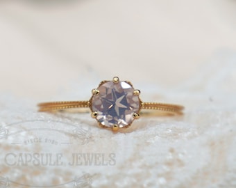 Gold Lavender Amethyst Ring, Pastel Purple Ring, Natural Amethyst Ring, Milky Quartz Ring, Rose Gold Ring, Gemstone Ring, Promise Ring