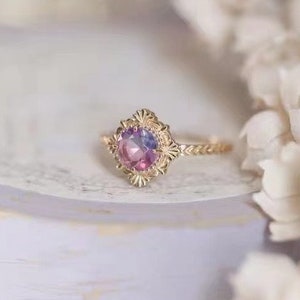 Mystic Quartz Ring, Flower Ring, Amethyst Ring, Vintage Style Ring, Engagement Ring, Purple Stone Ring, Promise Ring, Gift for Her