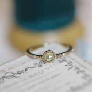 Peridot Engagement Ring, Rose Cut Ring, Dainty Ring, Round Peridot Ring, Minimal Ring, Stackable Ring, Unique Ring, August Birthstone