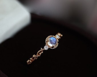 Gold Moonstone Engagement Ring, Vintage Moonstone Ring, Vine Ring, Branch Ring, Leaf Twig Ring, Statement Ring, Crystal Ring, Dainty Ring