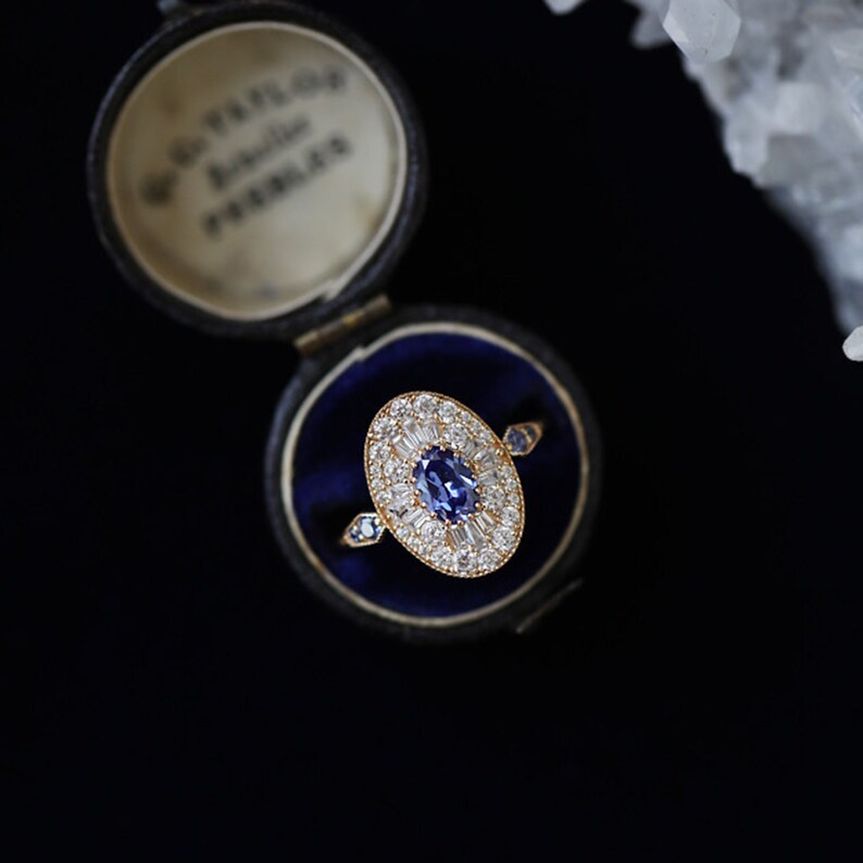 Vintage Style Ballerina Ring Blue Crystal Ring Art Deco image 1 Vintage Style Ballerina Ring Blue Crystal Ring Art Deco image 1