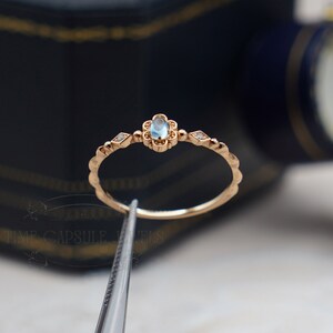 Vintage Natural Aquamarine Ring, March Birthstone, Aquamarine Engagement Ring, Flower Ring, Promise Ring, Blue Stone Ring, Dainty Ring image 4