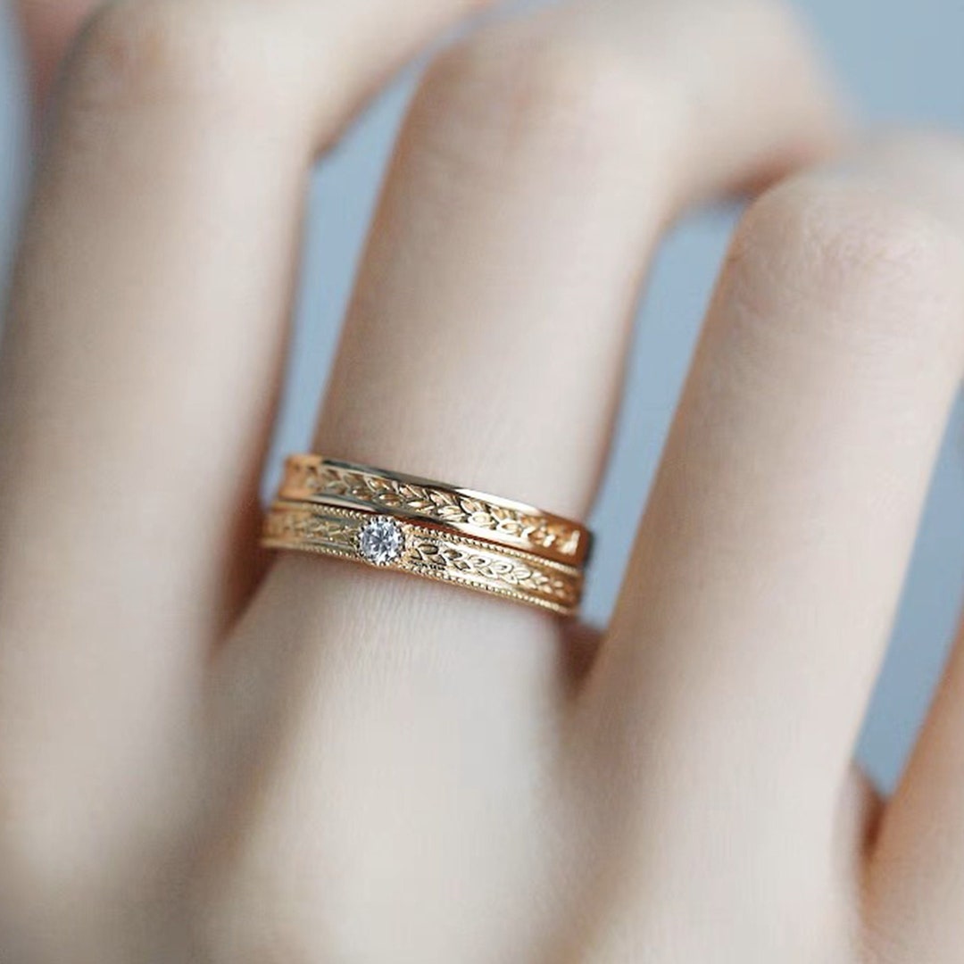 Gold Wheat Band Ring, Couple Rings, Wheat Ring, Wedding Ring Set ...