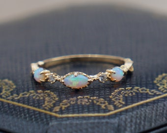 Opal Ring, Opal Engagement Ring, Marquise Ring, Band Ring, Birthstone Ring, Opal Promise Ring, Opal Jewelry, Delicate Ring, Minimal Ring