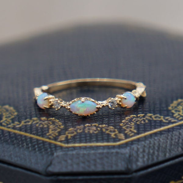 Opal Ring, Opal Engagement Ring, Marquise Ring, Band Ring, Birthstone Ring, Opal Promise Ring, Opal Jewelry, Delicate Ring, Minimal Ring