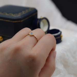 Vintage Natural Aquamarine Ring, March Birthstone, Aquamarine Engagement Ring, Flower Ring, Promise Ring, Blue Stone Ring, Dainty Ring image 2
