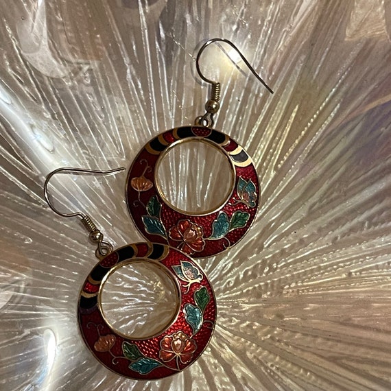 Vintage Red Cloisonné Enamel Earrings