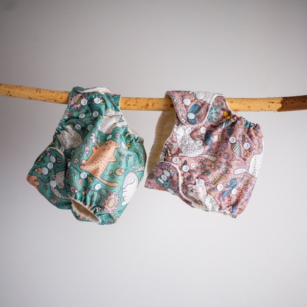 Cats: One Size Cloth Diapers | Zero Waste diapers | Modern nappies with cute cat pattern
