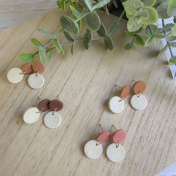 Neutral Clay Earrings | Tiny Dottie Clay Earrings | Small Tan Clay Earrings | Brown + Granite Earrings |Granite Clay Earrings | Capsule Clay