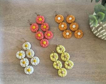 Handmade Daisy Dangle Earrings: Lightweight Floral Clay Earrings
