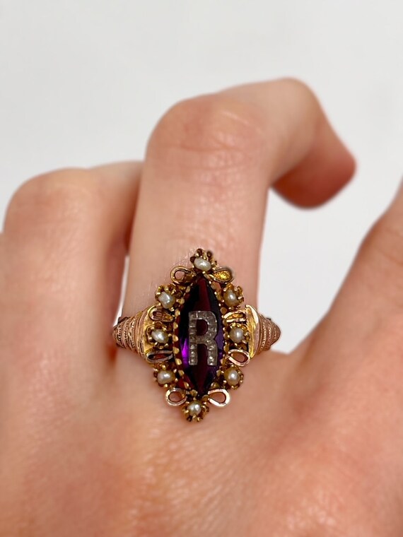 Antique Initial R Amethyst Letter Ring in 8 Carat… - image 3