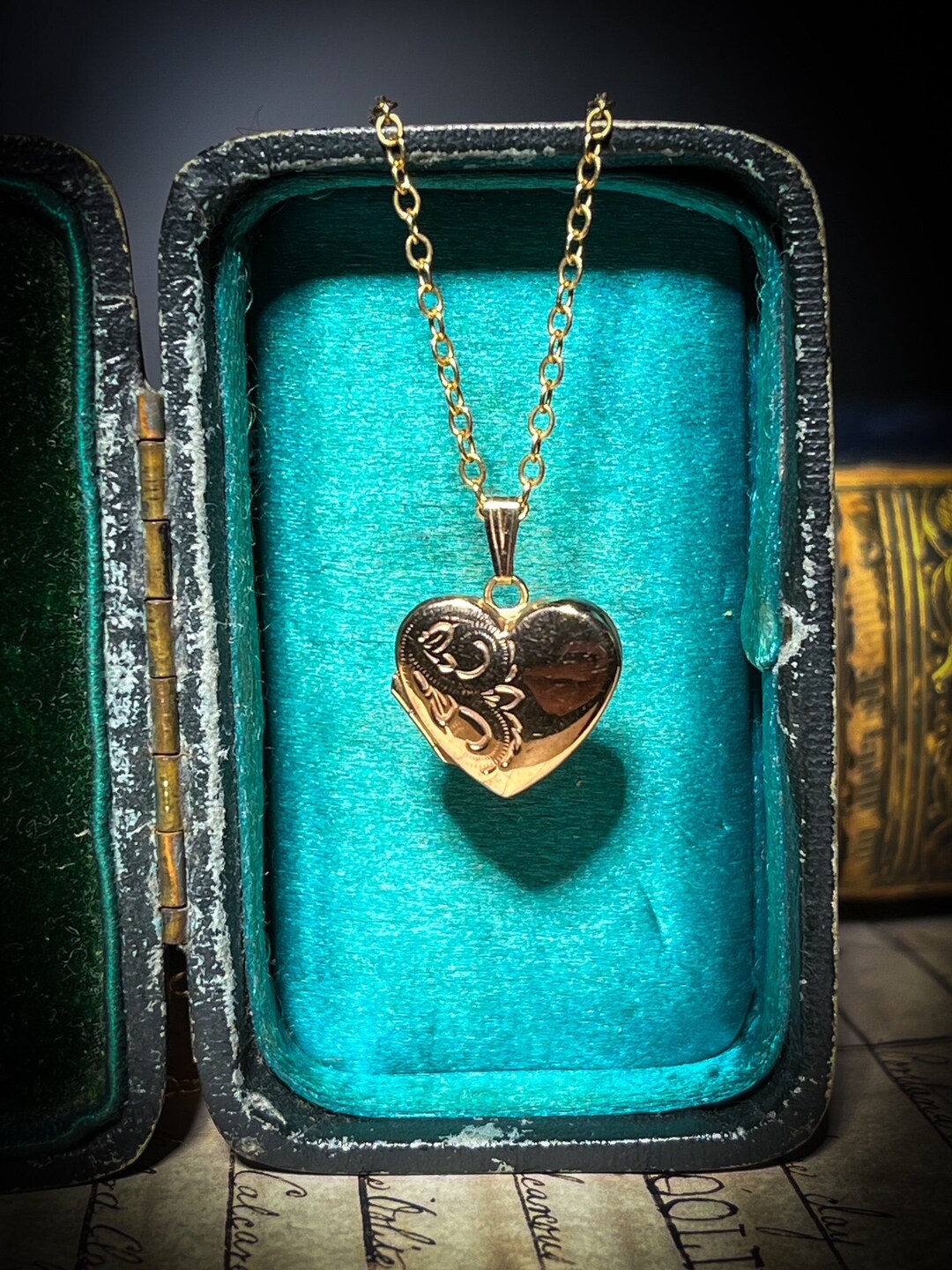 Vintage Solid Gold Engraved Heart Locket Pendant in 9 Carat Etsy