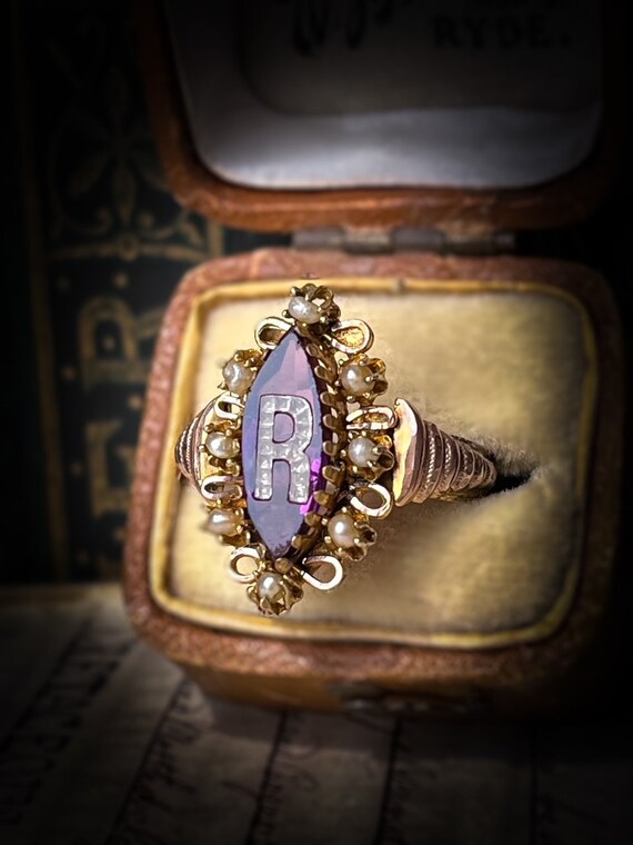 Antique Initial R Amethyst Letter Ring in 8 Carat… - image 7