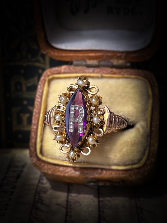 Antique Initial R Amethyst Letter Ring in 8 Carat… - image 4