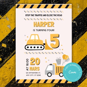 Editable Construction Birthday Invitation, Dump Truck & Excavator Mobile Invite, Text Message E-vite, Bulldozer party, Instant Download