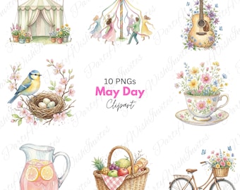 Watercolor May Day Clipart, Pastel Garden Wedding PNG, Spring Floral Wreath (Digital Download)