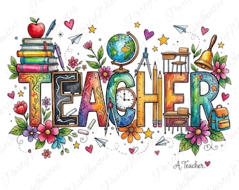 Whimsical Teacher Clipart Bundle | Watercolor PNGs for Crafts, Sublimation (Digital Download)