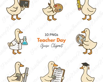 Clipart di un'oca insegnante, scuola ad acquerello PNG, arte per ringraziare gli insegnanti (download digitale)