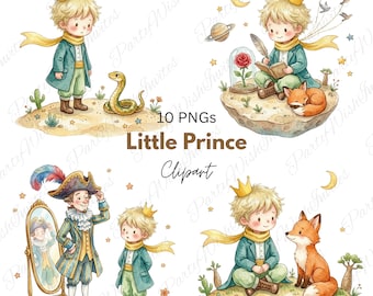 Kleine prins aquarel clipart, sprookjesachtige verhalenboekafbeeldingen, babykamer png (digitale download)
