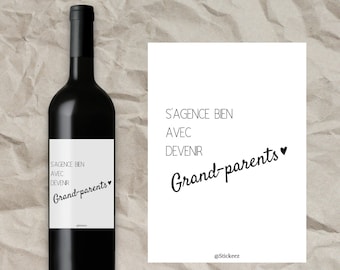 Etiquettes de vin annonce bébé | Cadeau de grossesse personnalisé | S'agence bien avec devenir Großeltern | Cadeau für tante, onkel