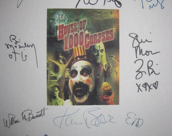 Casa de los 1000 cadáveres firmado película guión guión X11 autógrafo Rob Zombie Sid Haig Bill Moseley Walton Goggins Chris Hardwick Negro