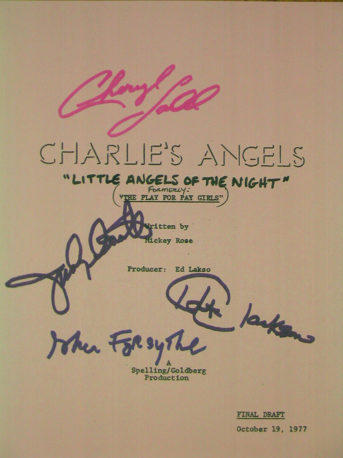 Cheryl Script Charlie's Angels Signed TV Script X4 Screenplay Autograph Cheryl Ladd ...
