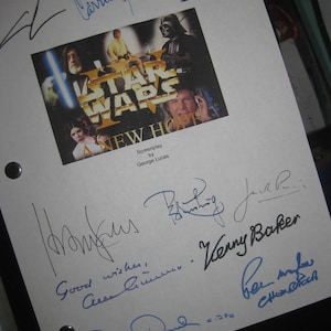 Star Wars Episodio IV Una nueva esperanza firmada película guión guión autógrafos X10 George Lucas Harrison Ford Carrie Fisher Alec Guinness RP