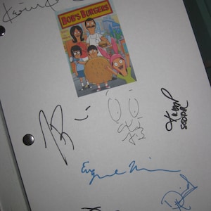 Bob&#39;s Burgers Signed TV Script Screenplay X8 Autographs H. Jon Benjamin Dan Mintz Eugene Mirman Kristen Schaal David Herman RP reproduction