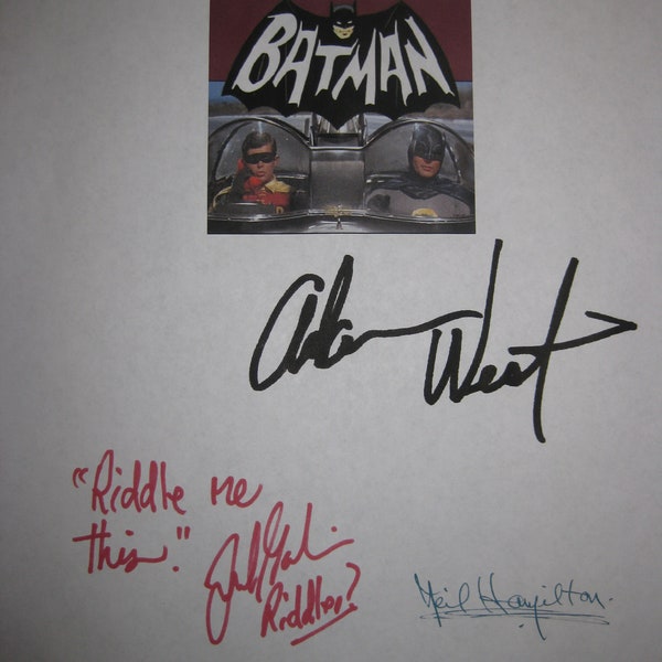 Batman Signed TV Pilot Script 1966 X5 Autograph Adam West Burt Ward Frank Gorshin Alan Napier Neil Hamilton signature class tv show sitcom