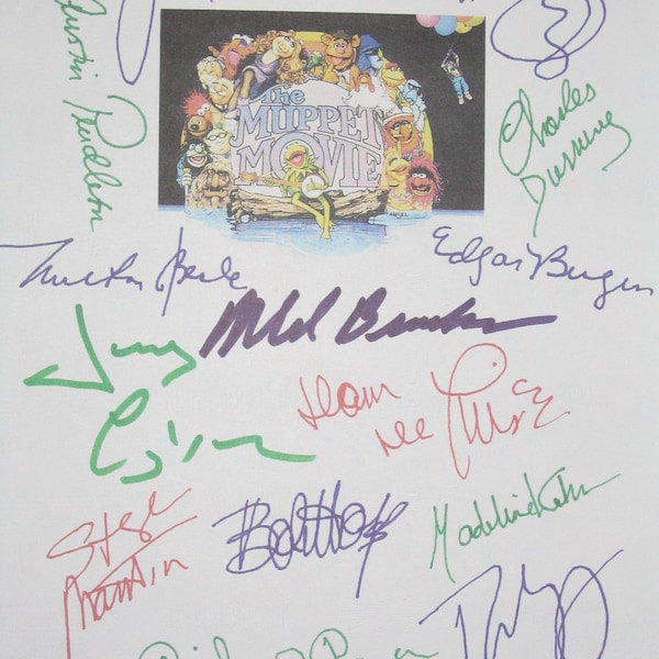 Guion de la película de los Muppets firmado por Frank Oz, Jim Henson, Mel Brooks, Madeline Kahn, Bob Hope y Tim Burton.