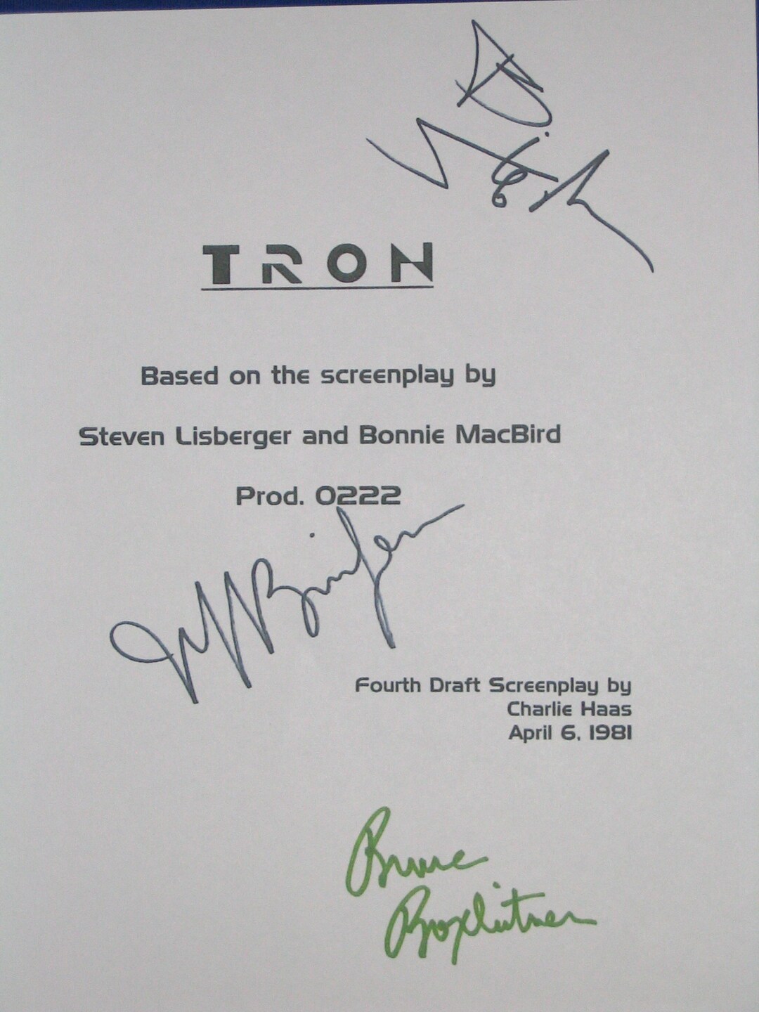 Tron Signed Movie Film Screenplay Script Autographs Jeff Bridges ...