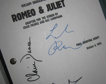 Romeo & Juliet Signed Movie Film Script Screenplay X4 autograph Leonardo DiCaprio Claire Danes John Leguizamo Paul Sorvino 1996 Shakespeare