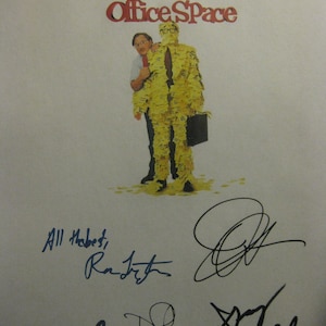 Office Space Signed Film Movie Screenplay Script Autographs Mike Judge Ron Livingston Jennifer Aniston Stephen Root Gary Cole Diedrich Bader