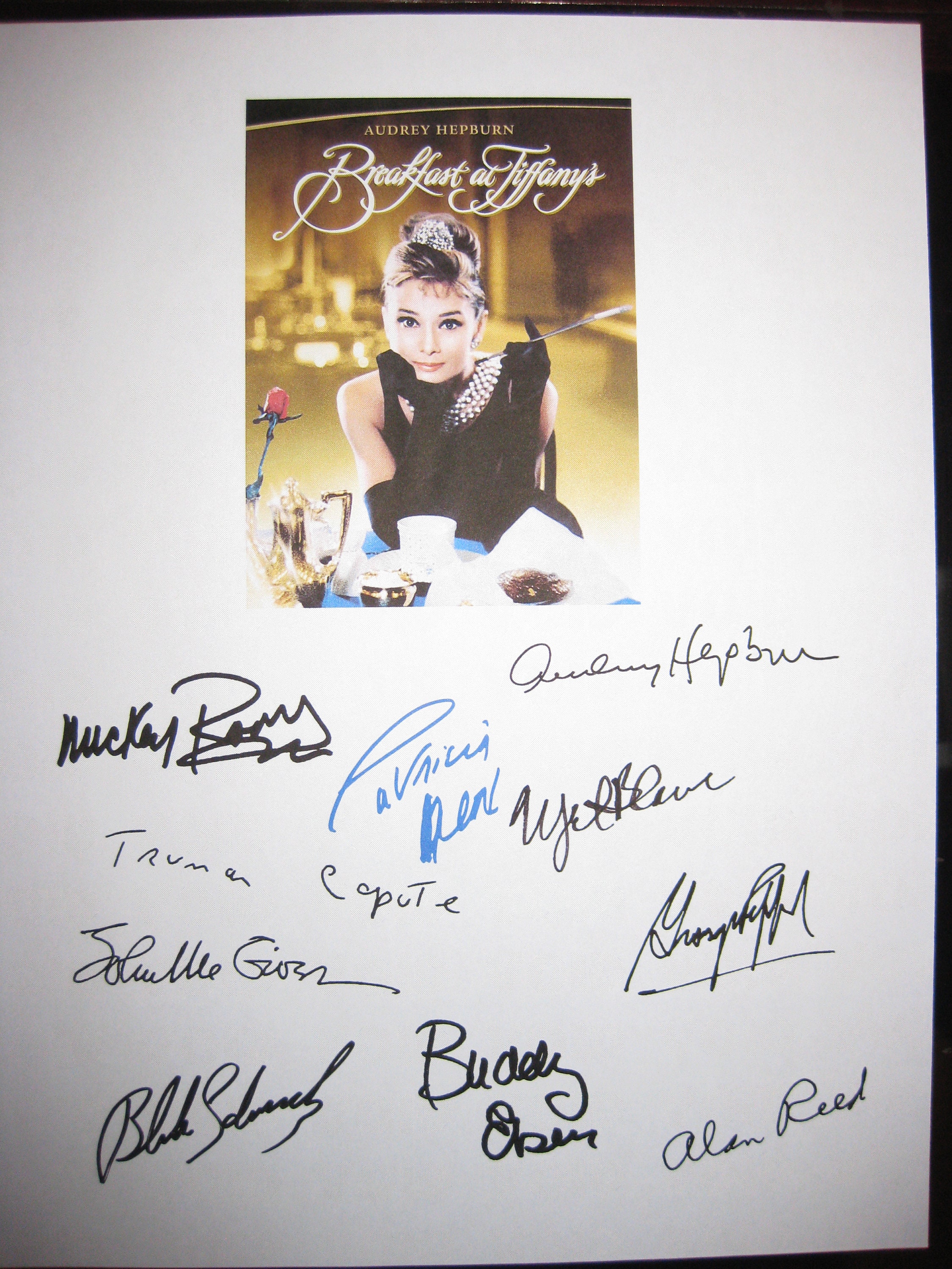 Breakfast at Tiffany's Signed Movie Film Script X10 Autographs Audrey  Hepburn George Peppard Patricia Neal Buddy Ebsen Reed, image size:2250x3000