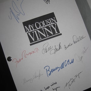 Mi primo Vinny firmado película guión guión X10 autógrafo Marisa Tomei Ralph Macchio Fred Gwynne Jonathan Lynn Lane Smith reimpresión rp
