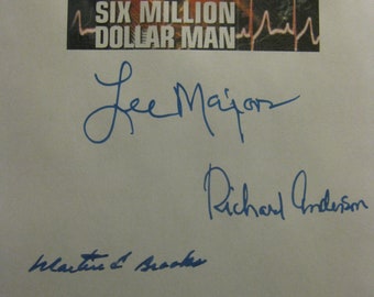 The Six Million Dollar Man Signed TV Screenplay Script Autograph Lee Majors Richard Anderson Martin E. Brooks Roger Perry signatures classic