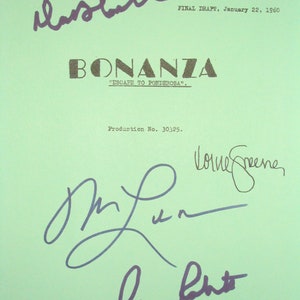 Bonanza Podpisany scenariusz telewizyjny Scenariusz Autografy Michael Landon Dan Blocker Lorne Greene Pernell Roberts podpisy klasyczny program telewizyjny
